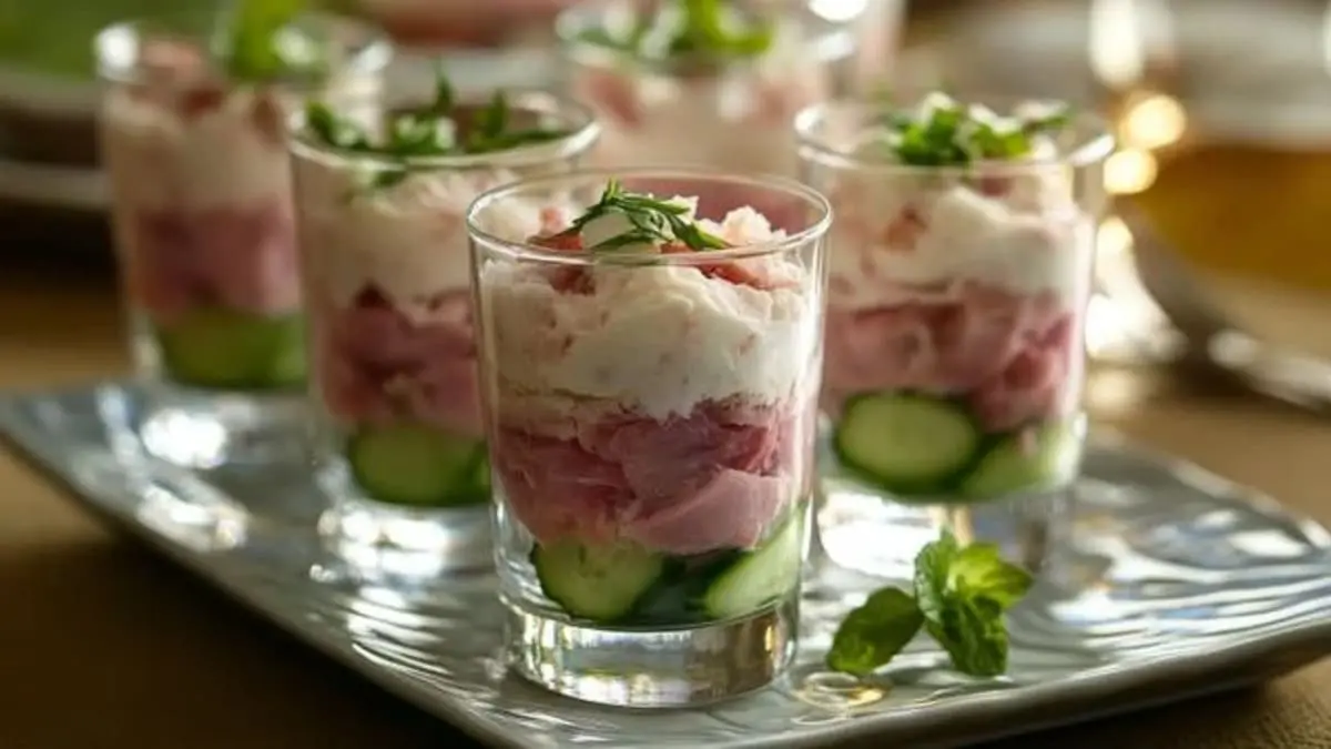 Verrine mousseline de jambon et concombres