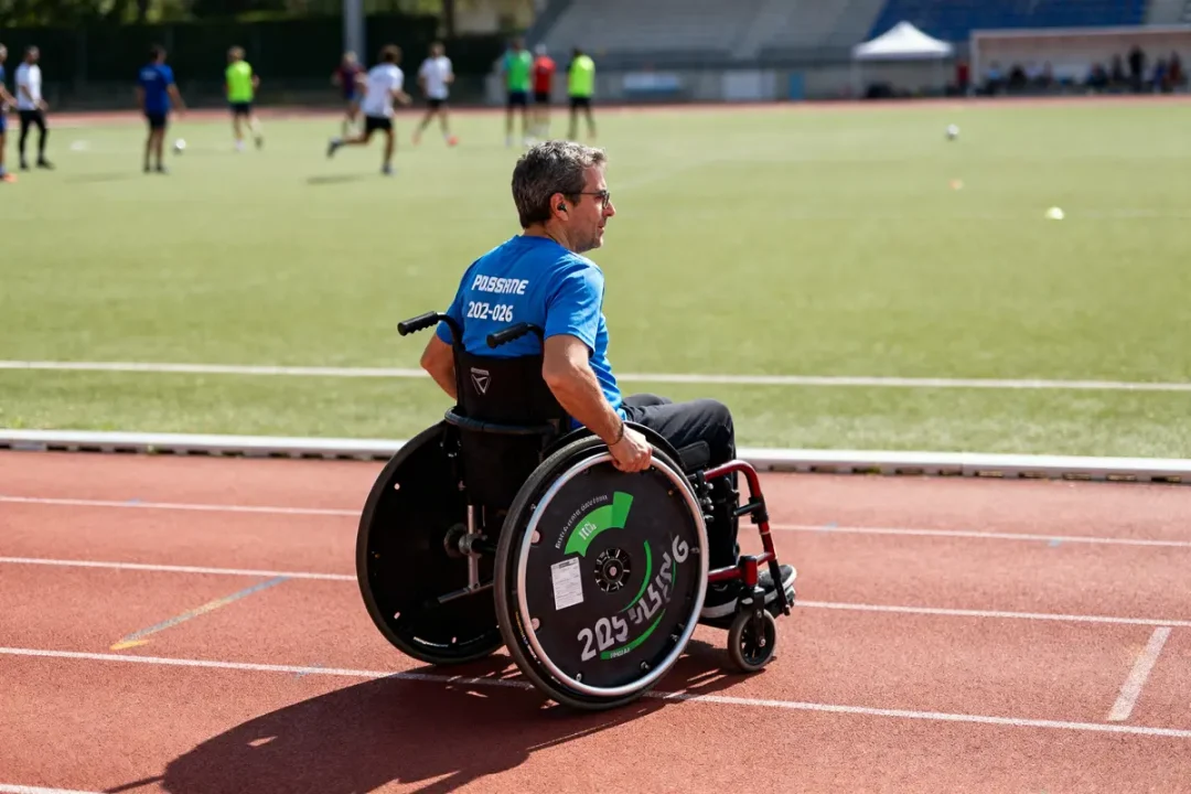 Homme en fauteuil roulant observant un match de football article diarioesportes.com terrain sportif