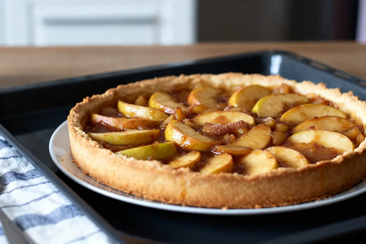 Tarte de grand-mère à l'ancienne aux pommes caramélisées sur plaque de cuisson